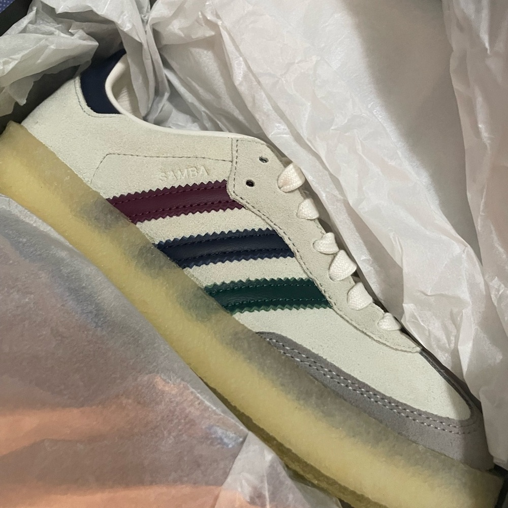 Clarks x Ronnie Fieg adidas Samba White with Multicolor Stripes